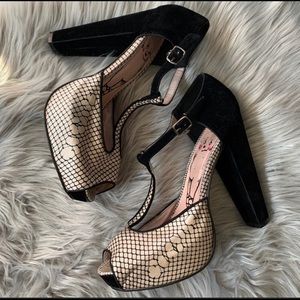 Iron Fist T-Strap Fishnet Retro Platform Heels 11